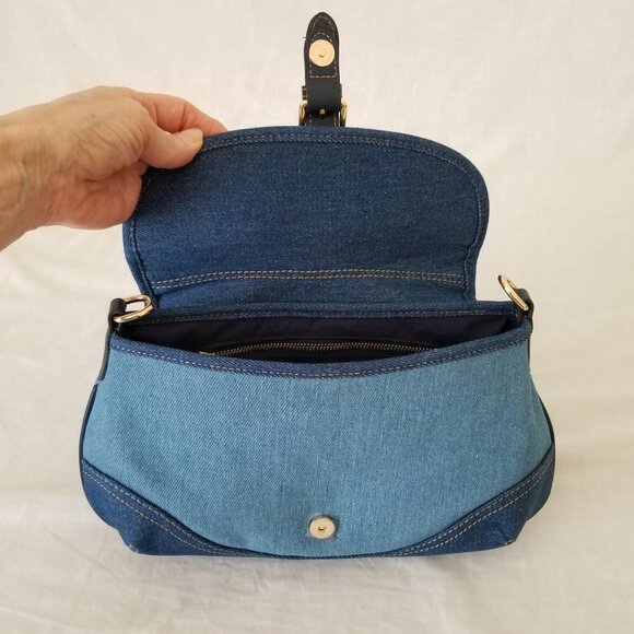 NWOT! Two-tone Blue Denim Shoulder Crossbody Purse with Two Detachable Straps - Picture 8 of 15